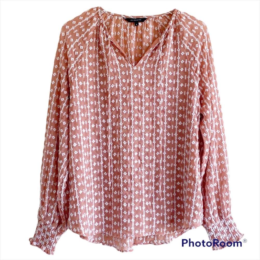 Walter Baker Peach Orange Embroidered Peasant Blouse Size Large